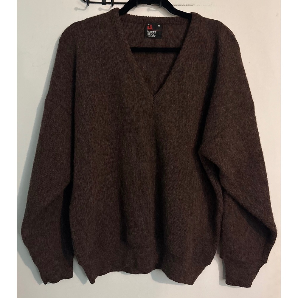 Vtg Robert Bruce Mens Wool Blend V-neck Long Sleeve Brown Union Made Med Sweater